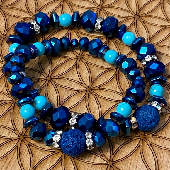 Handmade Sacred Geometry, Lava Rock matching bracelet set - Picture 3 of 6